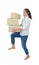 Woman carrying and lifting boxes