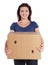 Woman carrying moving box