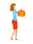 Woman Carrying Pumpkin Flat Vector Illustration