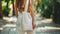 A woman carrying a white tote bag, White blank tote bags mockup