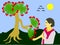 Woman cartoon touching flowers on the forest illustration