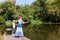 Woman casts spinning on the river