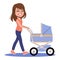 Woman Casual Outfit Walking With Baby Stroller