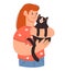 A woman with a cat in her arms. A woman hugs a kitten. Pet owner.