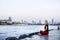 Woman Caucasian Traveler Explore River Dock Concept