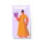 woman celebrating online birthday party girl in smartphone screen holding gift box