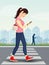 Woman with cell phone on the pedestrian crossing