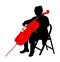 Woman cellist siting and playing cello vector silhouette. Music artist girl play string instrument. Jazz woman street performer.