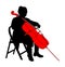 Woman cellist siting and playing cello vector silhouette. Music artist girl play string instrument. Jazz woman street performer.