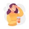 Woman Character with Coffee Cup Looking Into the Distance Vector Illustration