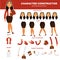 Woman character constructor businesswoman face, clothes templates vector icons set