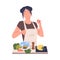 Woman Character Cooking at Home Making Salad in Bowl Standing at Table Vector Illustration