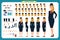 Woman character creation set. The stewardess, flight attendant. Icons with different types of faces and hair style, emotions,