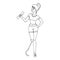 Woman character with foot prosthesis. The girl with prosthetic limb is engaged in fitness. Cartoon coloring illustration