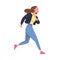 Woman Character Hurrying Running Fast Feeling Panic of Being Late Vector Illustration