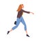 Woman Character Hurrying Running Fast Feeling Panic of Being Late Vector Illustration