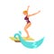 Woman Character Jumping in Water from Platform with Turquoise Spash Doing Water Sport Activity Vector Illustration