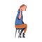 Woman Character Sitting on Chair Turning Back and Listening to Someone Vector Illustration