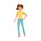 Woman Character Standing with Loose Fitting Jeans Vector Illustration