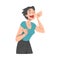 Woman Character with Wide Open Mouth Shouting or Screaming Loud Holding Hand Near Mouth Vector Illustration