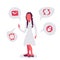 Woman chat bubble icon concept standing pose flat female cartoon character full length isolated