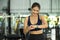 Woman checking her heart rate with an exercise watch