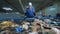 Woman checks garbage on a conveyor, close up. Worker sorts trash in a room at a factory.