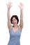 Woman cheering with her hands in the air