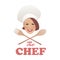Woman Chef. Beautiful cook with wooden spoon and fork.
