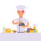 Woman chef cartoon character cooking in kitchen simple flat style vector illustration