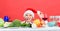 Woman chef or housewife cooking while wear santa hat. Best christmas recipes. Festive menu concept. Christmas dinner