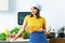 Woman chef in kitchen portrait.