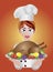 Woman Chef with Roast Turkey Dinner Illustration