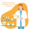 Woman chemist with a folder. International Day of Women and Girls in Science. Woman chemist. Flat style. Set of icons.