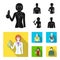 Woman chemist, football player, hotel maid, singer, presenter.Profession set collection icons in black, flat style