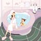 woman with child in bath tub. Vector illustration decorative design