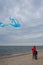 Woman and child having fun with a kite