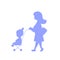 Woman and child in trolley, silhouette vector illustration. Walking with baby as fitness exercise. Back to shape