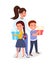 Woman, children with presents flat illustration