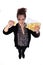 Woman with chips on white background