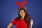 woman with christmas funny reindeer ears