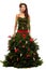 Woman in christmas tree dress