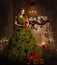 Woman Christmas Tree Dress, Fashion Model in Xmas Gown Costume