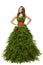 Woman Christmas Tree Dress, Fashion Model in Xmas Gown, White