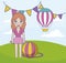 woman circus with ball and balloon air hot