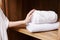 Woman clean hygiene hotel white towel