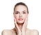 Woman with Clean Skin Touching her Hand Her Face. Spa Beauty