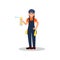 Woman cleaner with spray bottle of cleaning liquid and rags. Young smiling girl in working uniform. Flat vector design