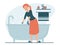 Woman cleaning bathtub vector isolated. Domestic routine