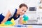 Woman cleaning in company office